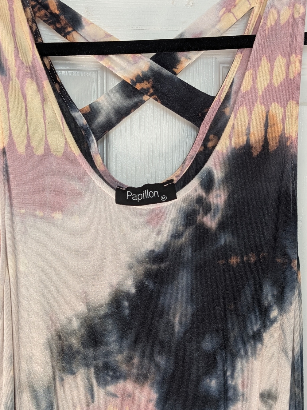 Papillon Blanc Women's Tie-Dye Crisscross Back Tank - Pink, Black, Cream